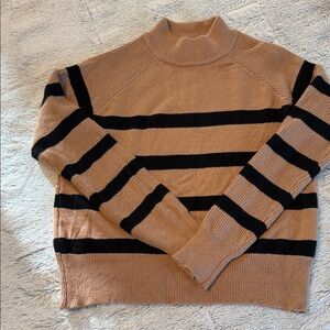 Cyrus Tan and Black Striped Mockneck Sweater